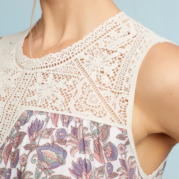 Maeve Anthropologie Laced Eleanor Blouse Size S Sleeveless Floral Boho - Picture 2 of 12